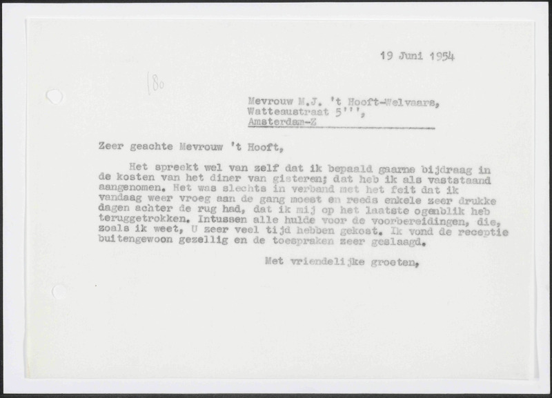 Letter to M.J. 't Hooft - Welvaars