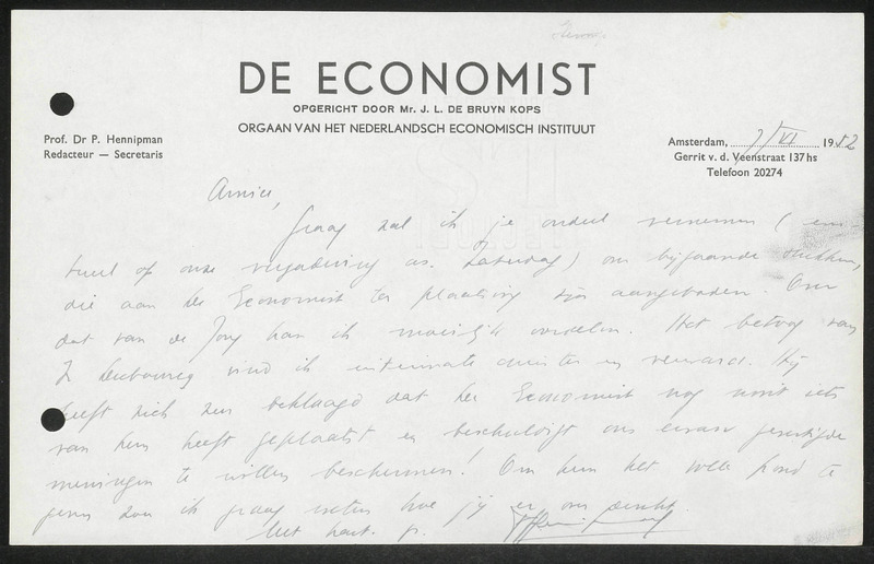 Letter to P. Hennipman