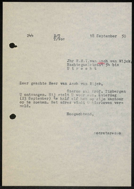 Letter to H.M.I. van Asch van Wijck