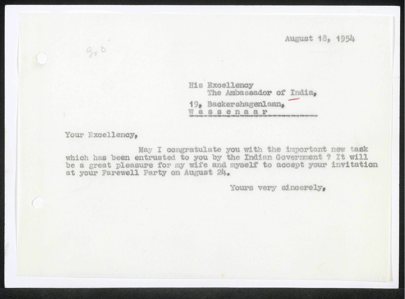 Letter to Embassy of India The Hague