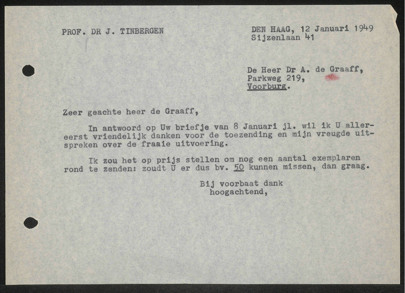 Letter to F.A. de Graaff