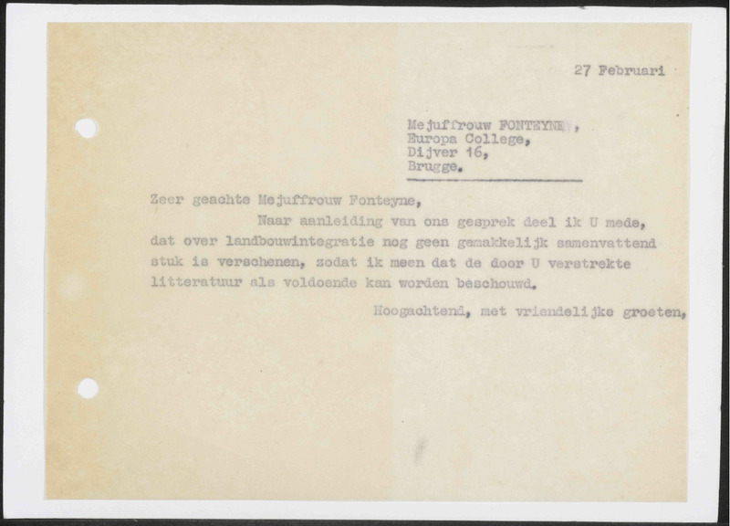 Letter to Fonteyne