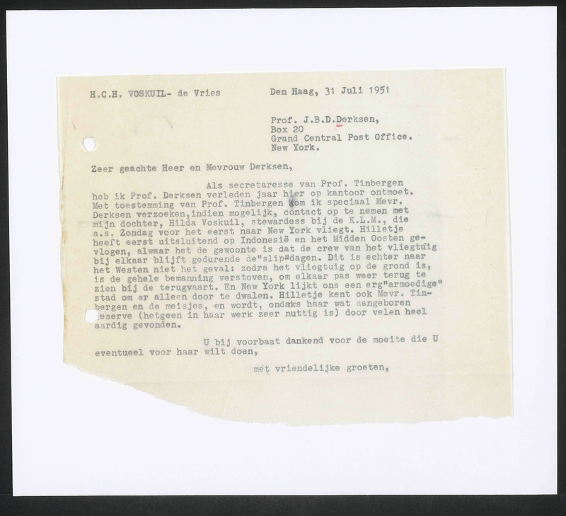 Letter to J.B.D. Derksen
