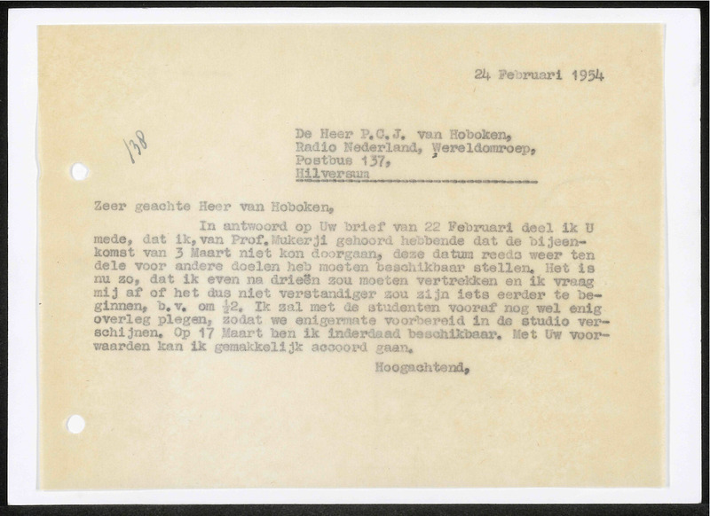 Letter to P.C.J. van Hoboken