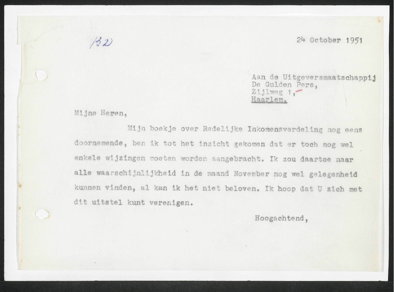Letter to De Gulden Pers, uitgeversmaatschappij