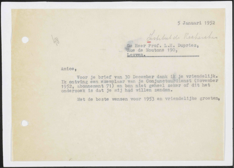 Letter to L.H. Dupriez