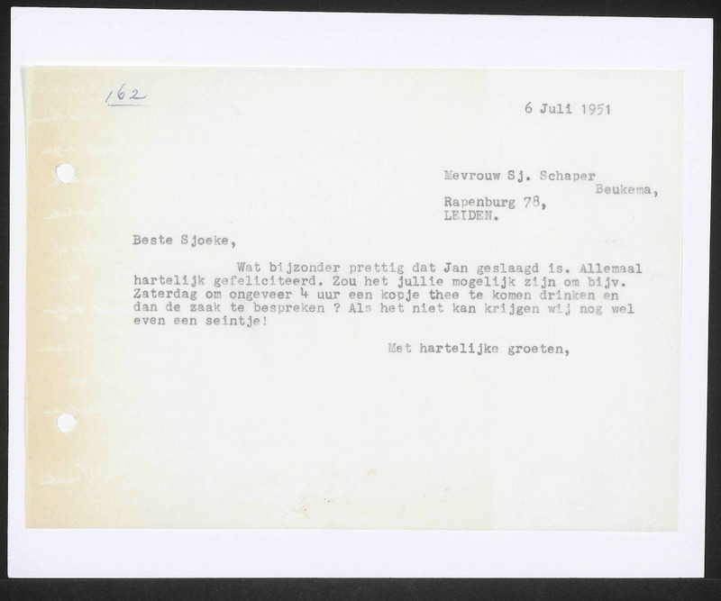Letter to S.J. Schaper-Beukema