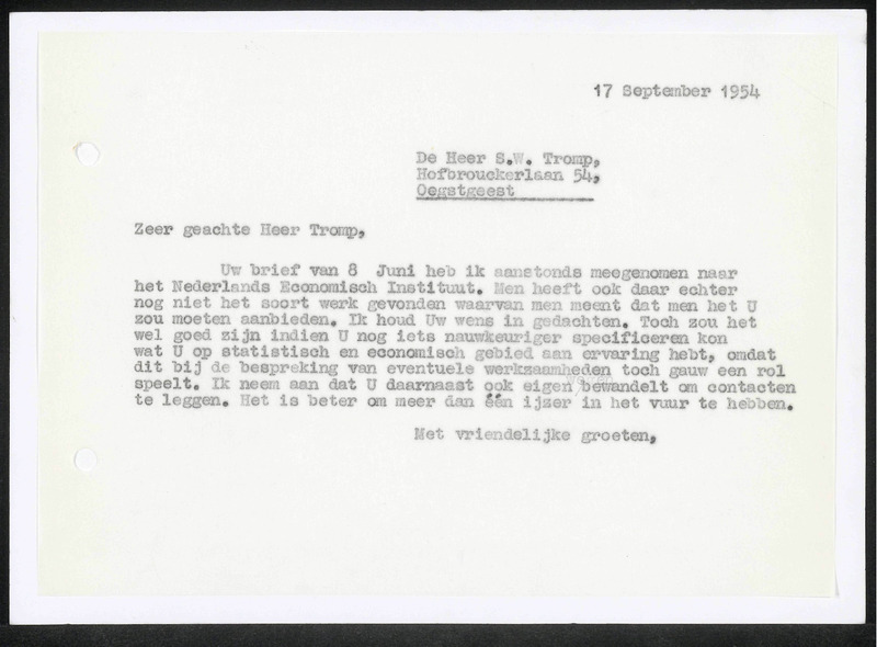 Letter to S.W. Tromp