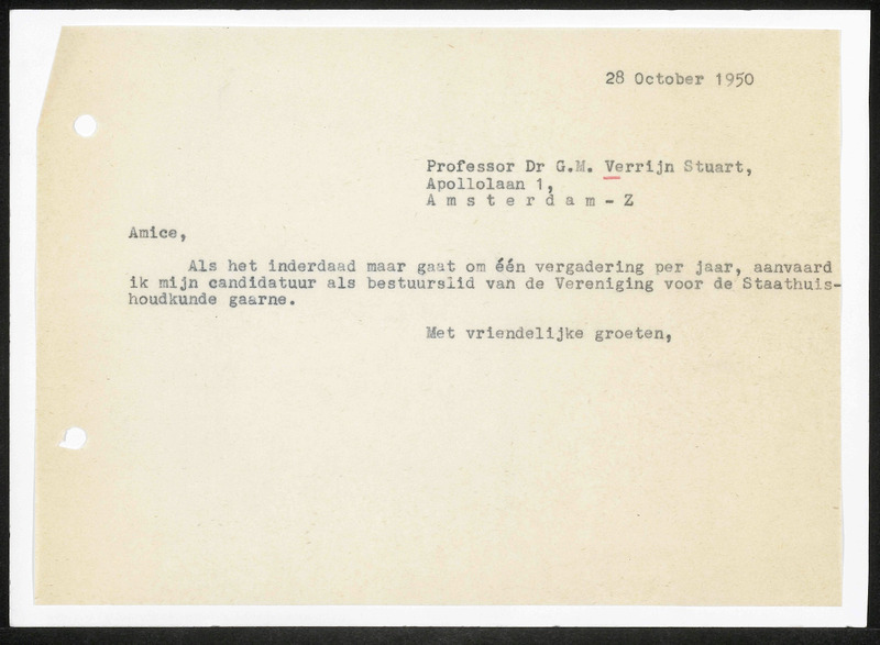 Letter to G.M. Verrijn Stuart