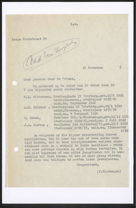 Letter to de Vriese