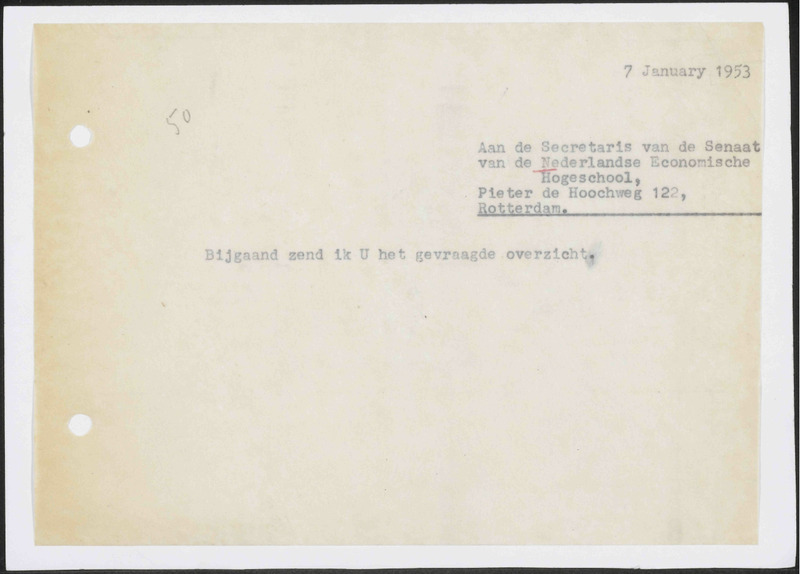 Letter to Nederlandse Economische Hogeschool, Rotterdam
