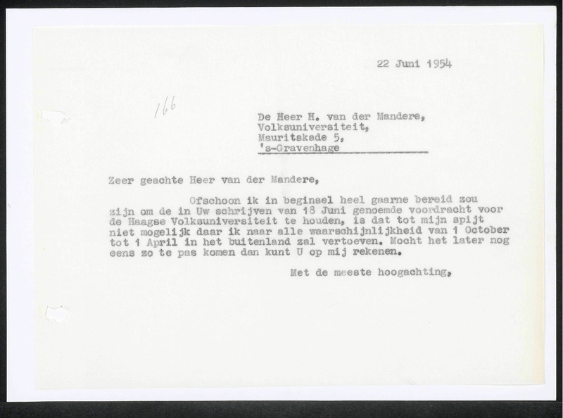 Letter to H.Ch.G.J. van der Mandere