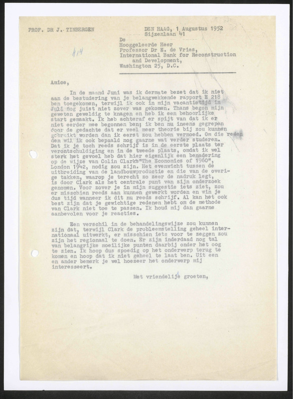 Letter to E. de Vries