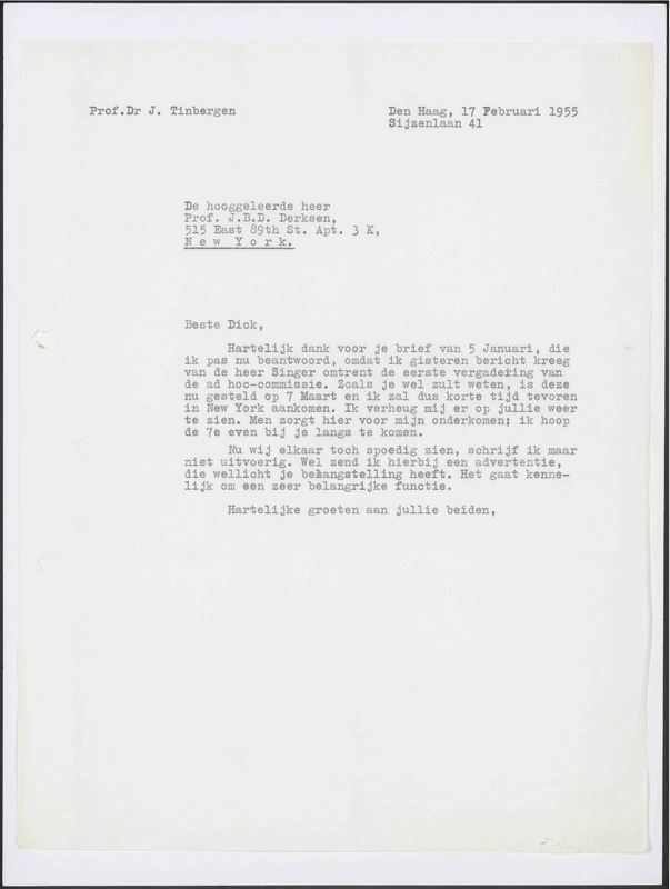 Letter to J.B.D. Derksen