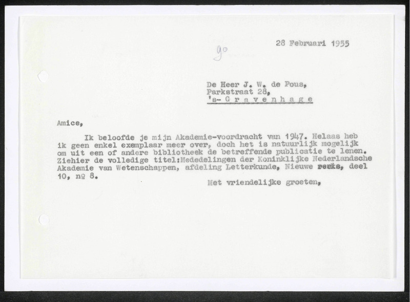 Letter to J.W. de Pous