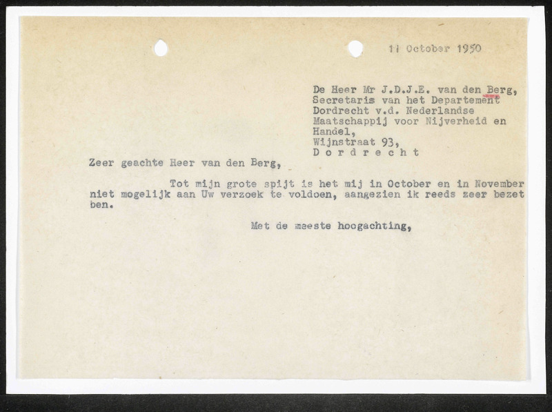 Letter to J.D.J.E. van den Berg