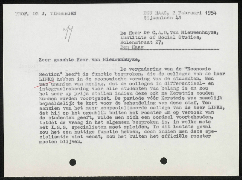 Letter to C.A.O. van Nieuwenhuyze