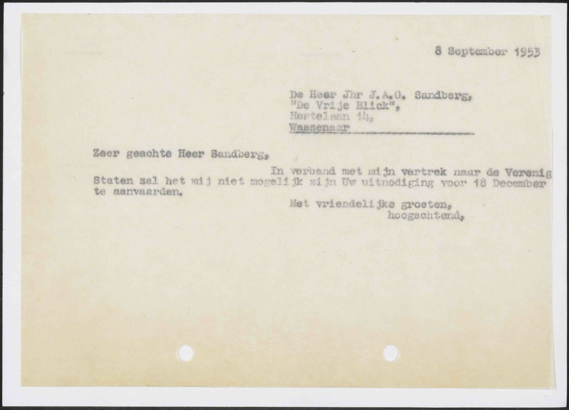 Letter to J.A.G. Sandberg