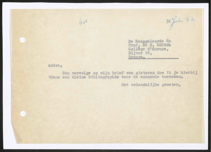 Letter to H. Brugmans