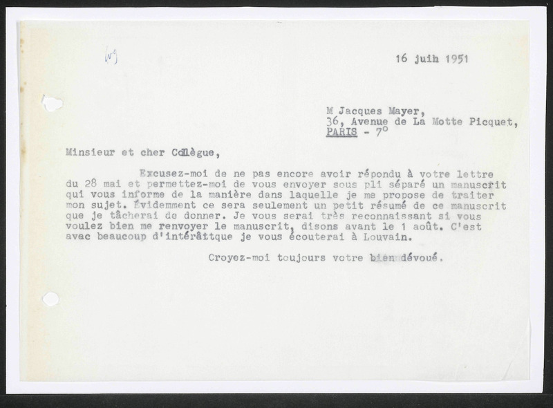 Letter to Jacques Mayer