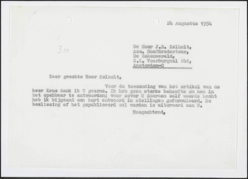 Letter to J.B. Kelholt