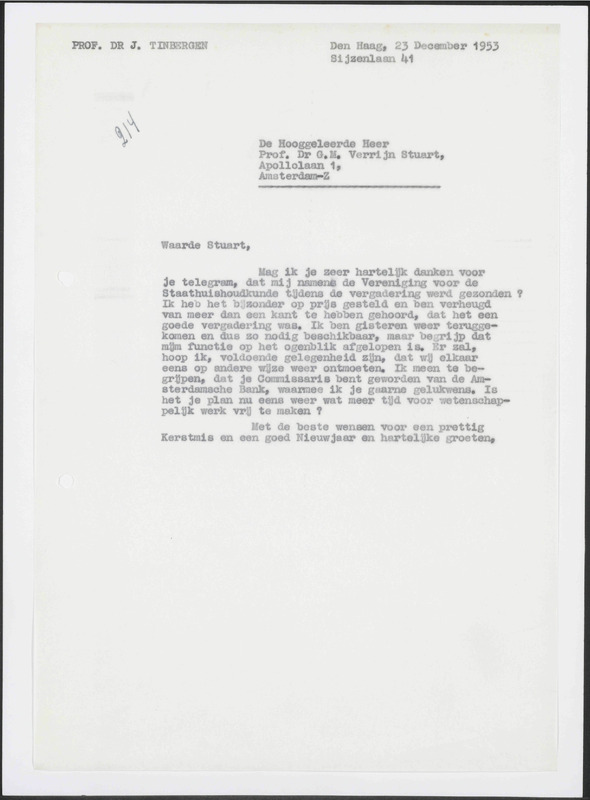 Letter to G.M. Verrijn Stuart