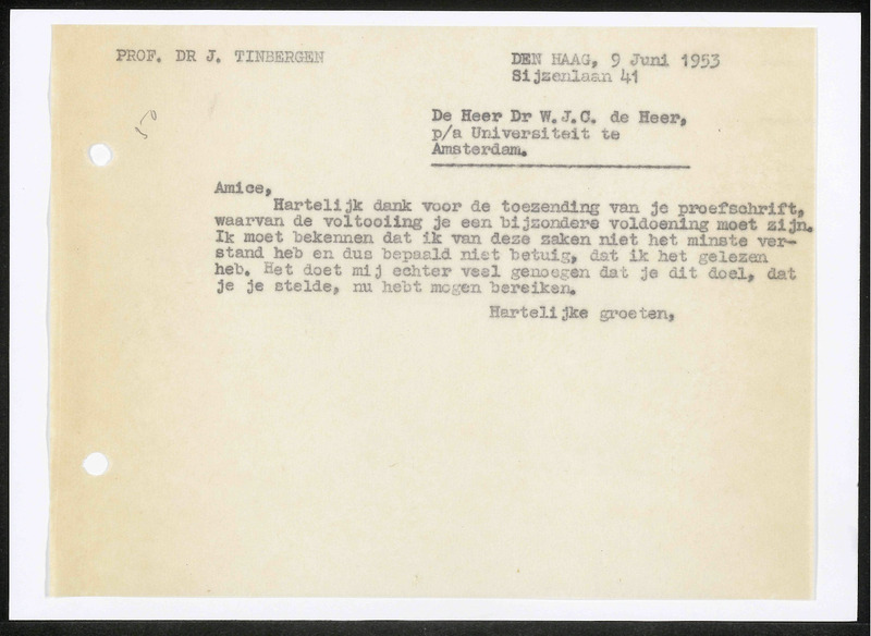Letter to W.J.C. de Heer