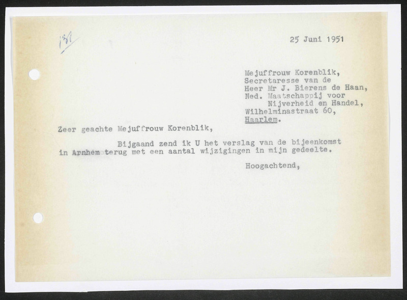 Letter to J. Bierens de Haan