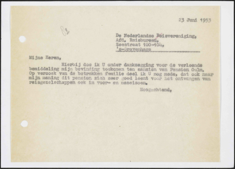 Letter to De Nederlandse Reisvereniging