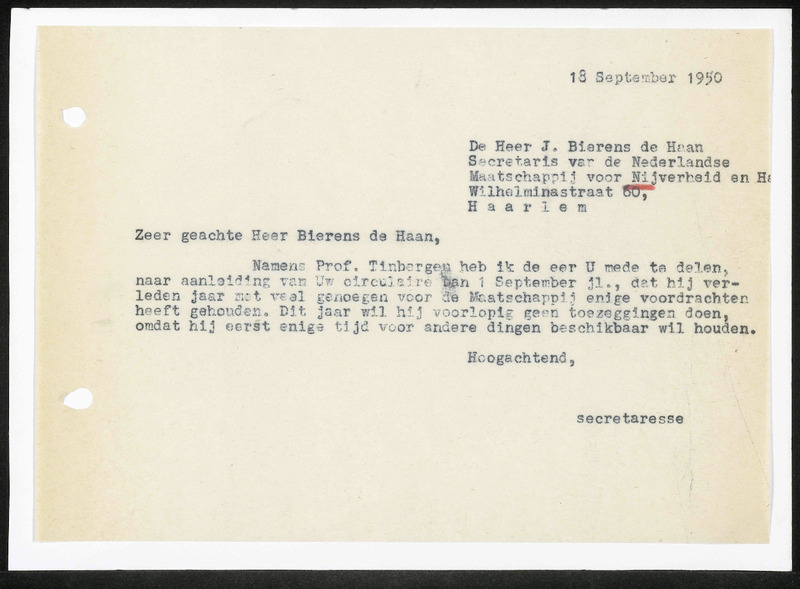 Letter to J. Bierens de Haan