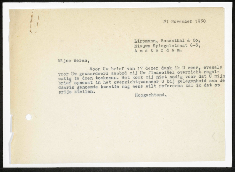 Letter to Lippmann, Rosenthal & Co.