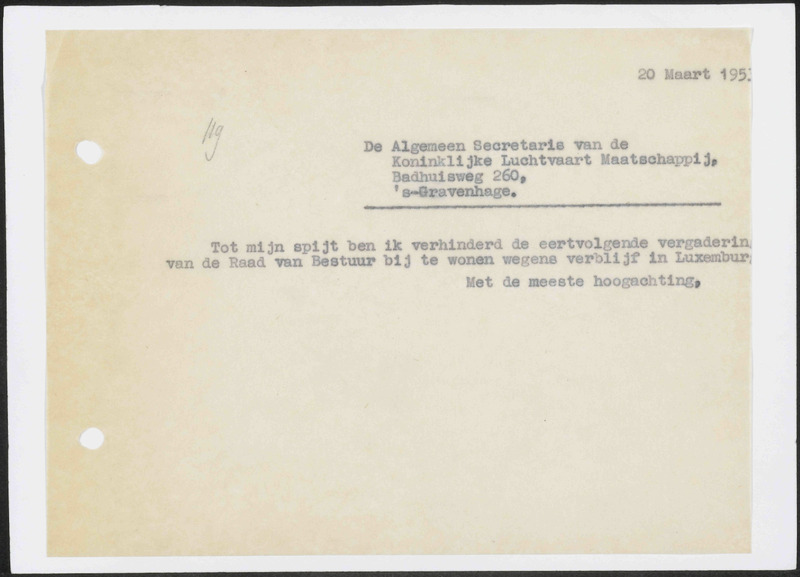 Letter to Koninklijke Luchtvaart Maatschappij