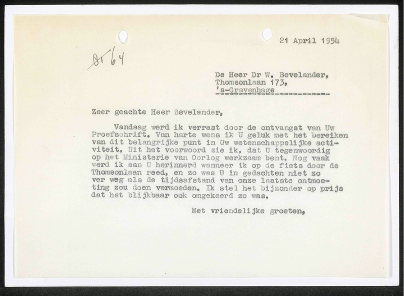 Letter to W. Bevelander