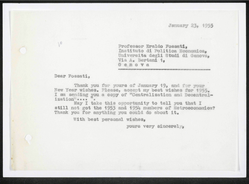 Letter to Elrado Fossati