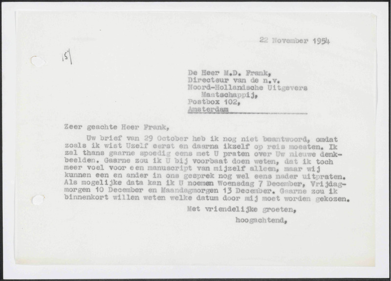 Letter to M.D. Frank