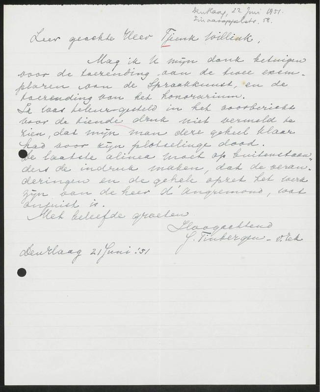 Letter to W.E.J. Tjeenk Willink