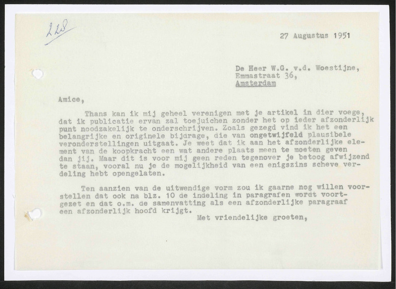 Letter to W.J. van de Woestijne