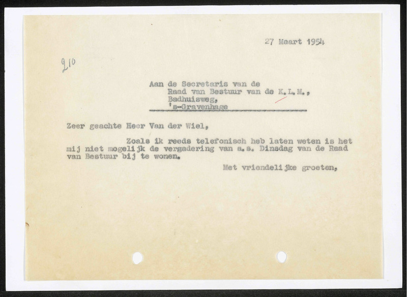 Letter to J. van der Wiel