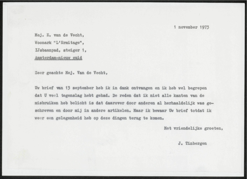 Letter to E. van de Vecht
