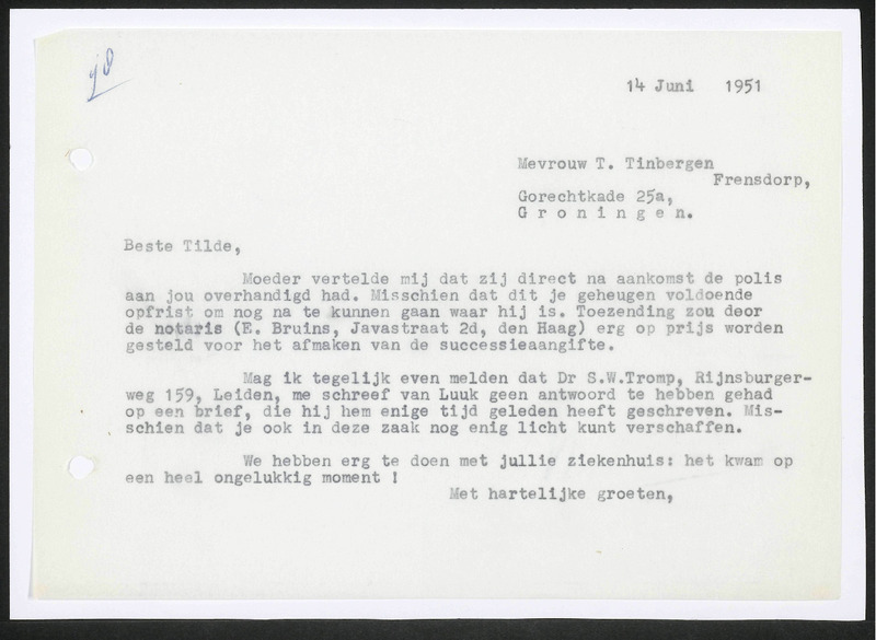 Letter to T. Tinbergen