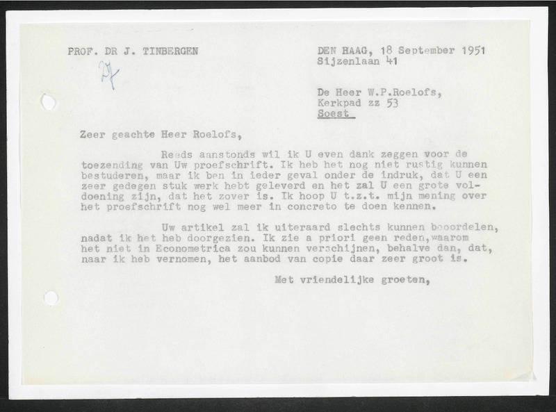 Letter to W.P. Roelofs