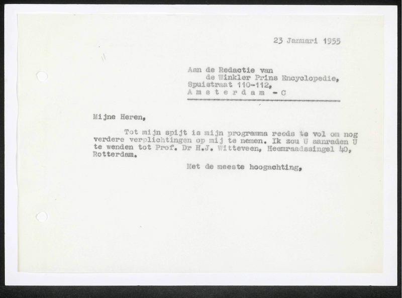 Letter to Winkler Prins Encyclopedie
