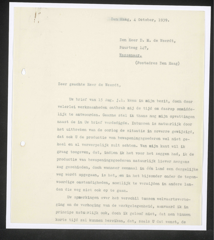 Letter to D.M. de Weerdt
