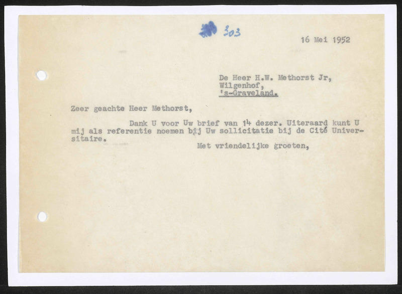 Letter to H.W. Methorst Jr.