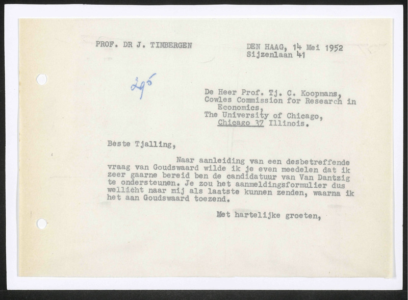 Letter to T. Koopmans