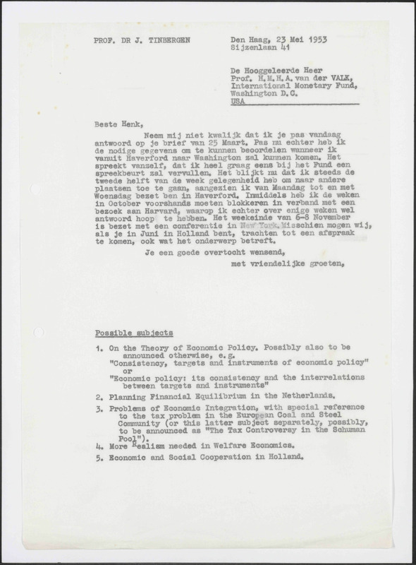 Letter to H.M.H.A. van der Valk