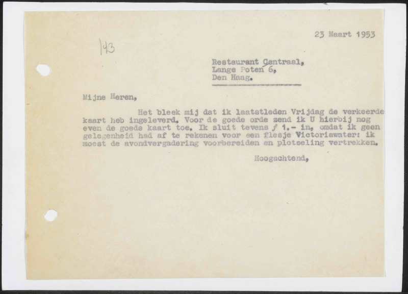 Letter to Restaurant Centraal