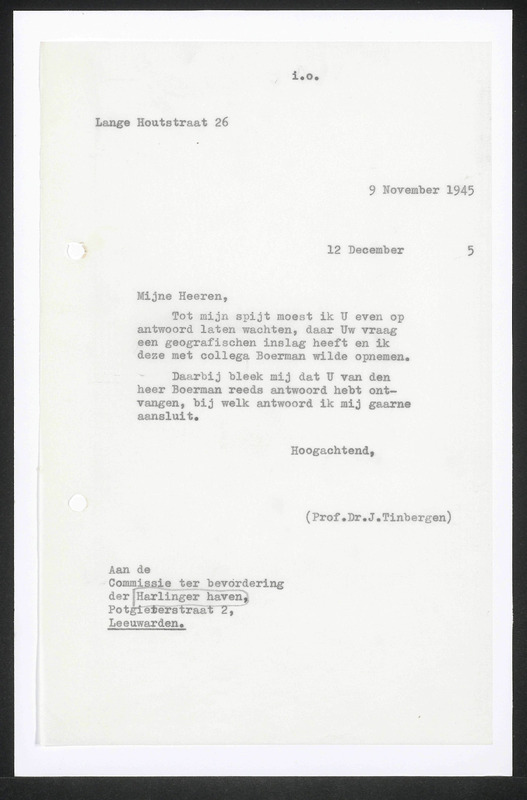 Letter to Commissie ter bevordering der Harlinger haven