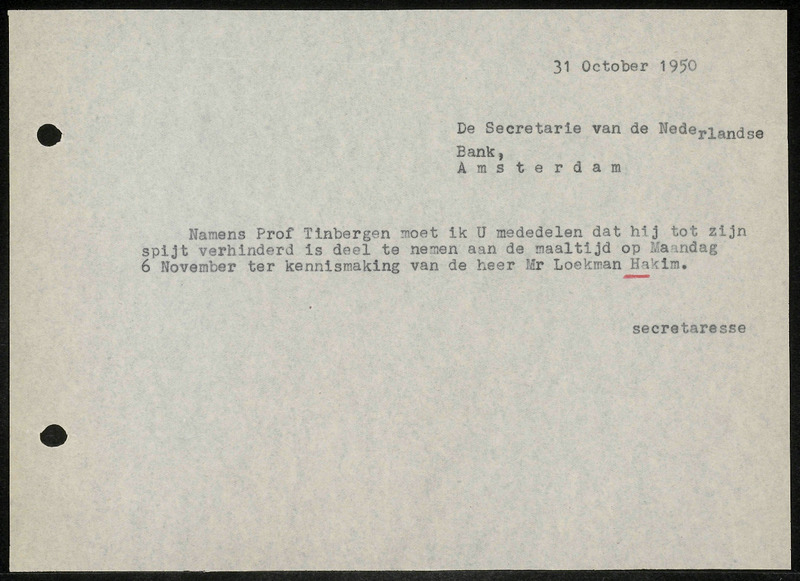 Letter to De Nederlandsche Bank