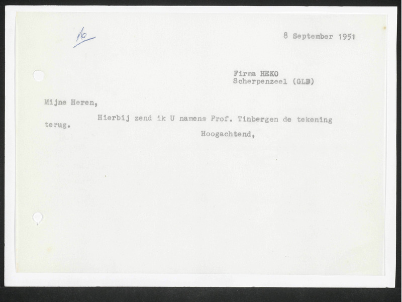 Letter to Firma HEKO